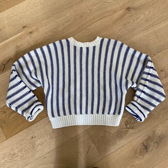 T by Alexander Wang - Striped Chunky Knit Sweater in White & Blue - Picture 4 of 5